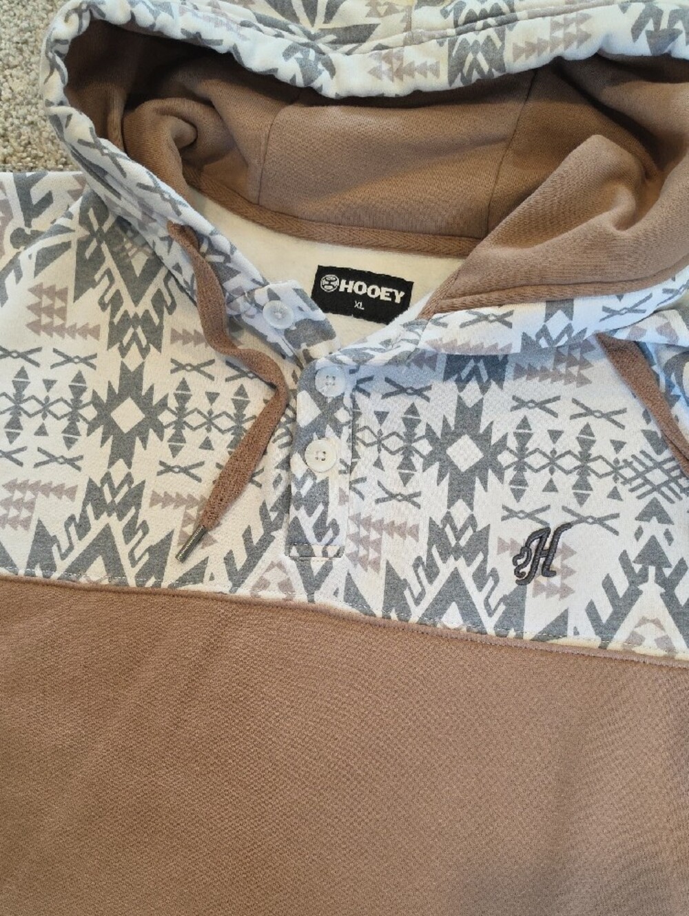 Hooey Aztec Yoke Pullover Hoodie - Tan & White - Picture 3 of 5